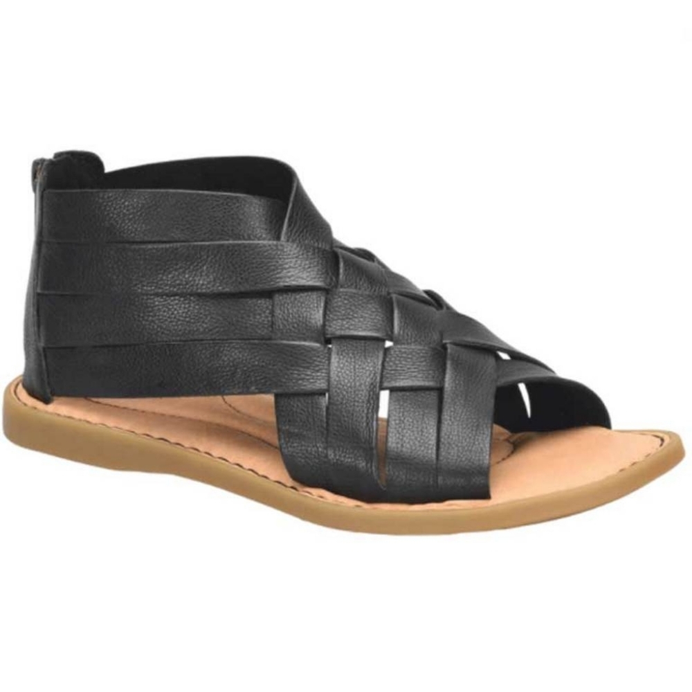 Born Iwa Woven Leather Black Gladiator Shoes Sandals Flats Zip Strappy Flats 7